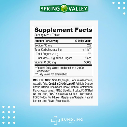 Pacote Bliss Spring Valley Vitamina C 500 Mg, Comprimidos Ma - Imagem 3
