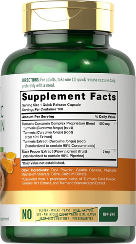 Curcumina De Cúrcuma Carlyle Com Bioperina | 500mg | 180 Cáp - Imagem 2