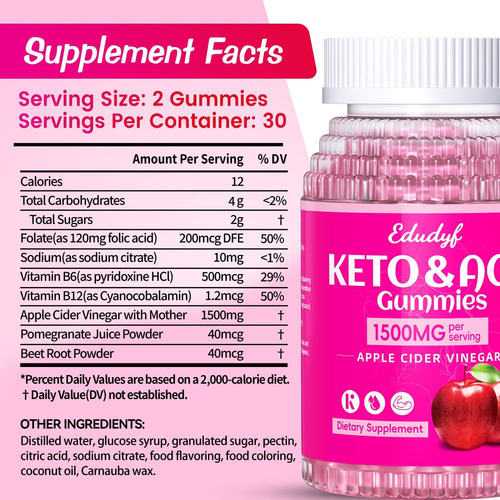 Edudyf Keto Acv Gummies-vinagre De Cidra Sem Açúcar, Fórmula - Imagem 5