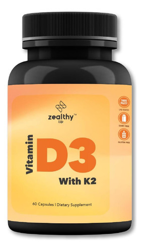 Zealthy Life - Vitamina D3 Com K2-60 Cápsulas