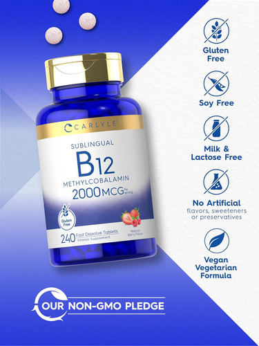 Carlyle Vitamina B-12 | 2000mcg | 240 Comprimidos De Dissolu - Imagem 5