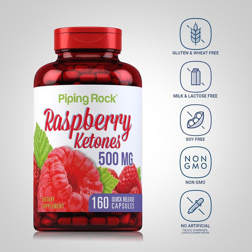 Ketonas De Framboesa De Rocha De Tubulação 500mg | 160 Cápsu - Imagem 3