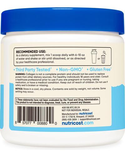 Colágeno Em Pó De Colágeno Alimentado Com Nutricost 4 Oz (se - Imagem 4