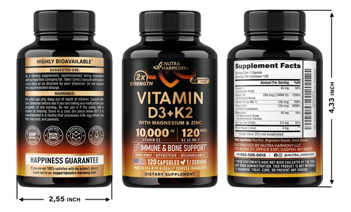 Vitamina D3 K2 - Vitamina Diu E K2 Como Mk-7 120 Mcg - Supor - Imagem 8
