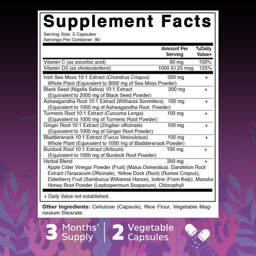 Vitamatic Sea Moss 3000mg Óleo De Semente Preta 2000mg Ashwa - Imagem 2