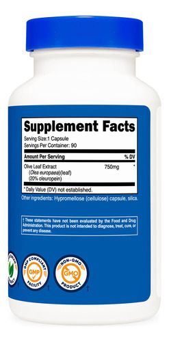 Suplemento De Extrato De Folha De Oliveira Nutricost 750 Mg - Imagem 5