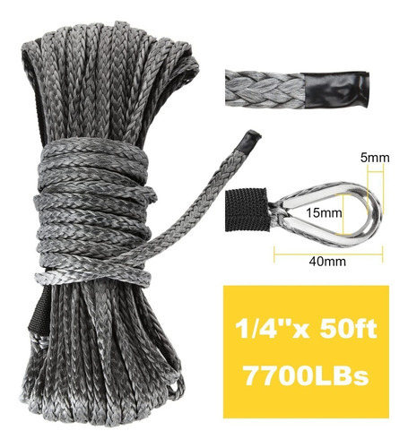 Corda De Cabo Linea Cabrestante 6mm 15m 7700lbs Para Atv Utv - Imagem 4