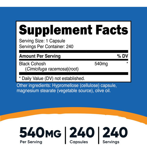 Suplemento Nutricost Black Cohosh 540mg 240 Cápsulas - Imagem 3