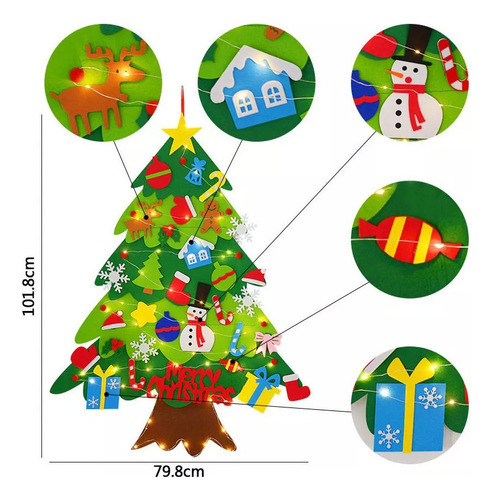Decoração De Parede De Árvore De Natal De Feltro Diy Com Luz - Imagem 3
