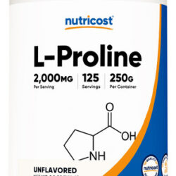 Suplemento Nutricost L-prolina Em Pó 250g - 2.000 Mg/porção