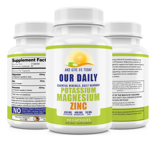 Suplementos De Magnésio E Potássio Com Zinco - 90 Cápsulas 4