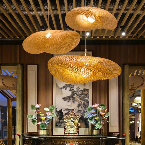 Luminária Pendente Led De Tecelagem De Bambu, Candelabro Sus - Imagem 7