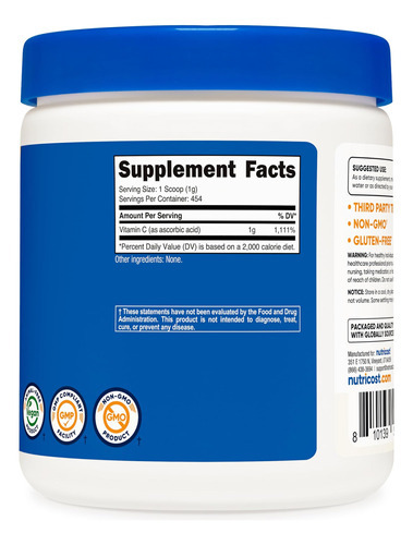 Pó De Ácido Ascórbico Puro Nutricost (vitamina C) 1lb - Imagem 5