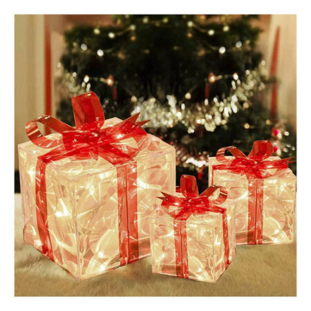 Caixa Ou Conjunto De Presente Iluminado De Natal De 3 Peças. - Imagem 9