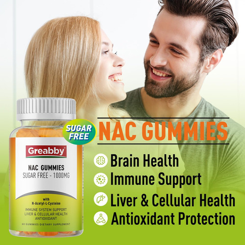 Greabby Nac Gummies Sem Açúcar, Suplemento De N Acetil Ciste - Imagem 3
