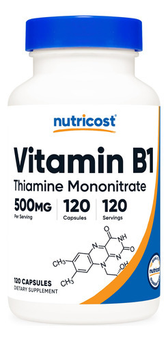 Vitamina B1 Tiamina 500mg 120 Cápsulas Nutricost