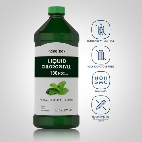 Gotas Líquidas De Clorofila De Piping Rock 100mg | 16 Onças - Imagem 3