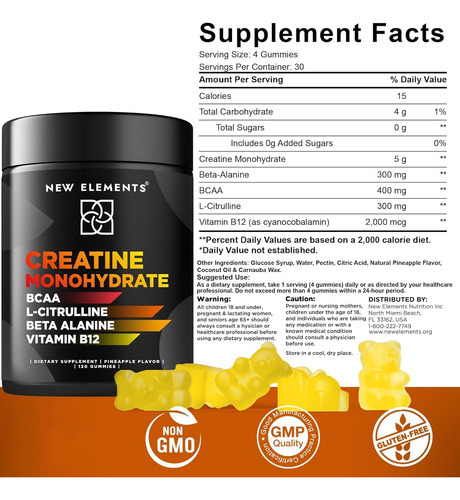 Gummies De Monohidratos De Creatina 5mg Com Bcaa L-citrulina - Imagem 3