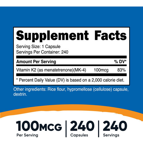 Suplemento Nutricost Vitamina K2 (mk4) 240 Cápsulas 100mcg - Imagem 3