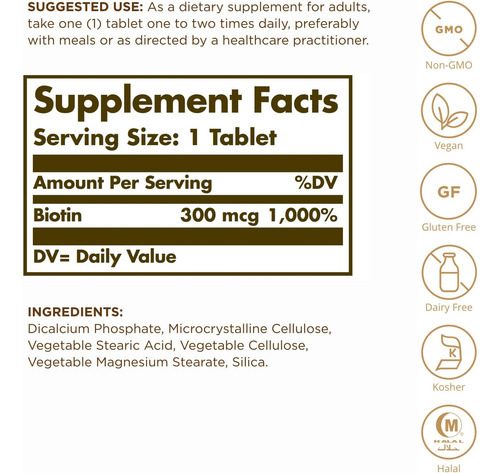 Solgar Biotina 300 Mcg - 100 Comprimidos, Pacote De 3 - Supo - Imagem 2