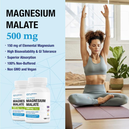 Puregen Labs Malato De Magnésio 500mg | Magnésio Elemental D - Imagem 4
