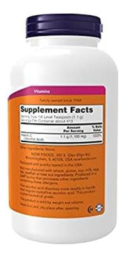 Vitamina C Now Suplementos 1100mg 1 Libra Em Pó - Imagem 2
