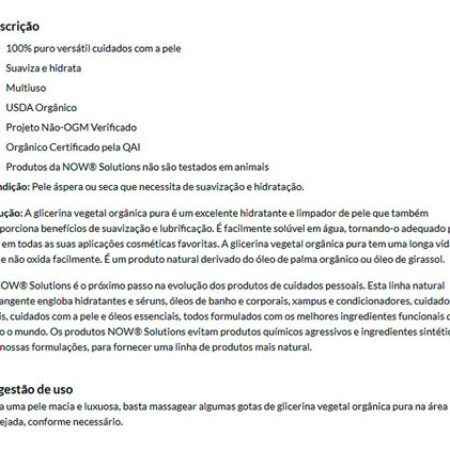 Glicerina Vegetal Orgânica Now Foods 237 Ml Importado - Imagem 4