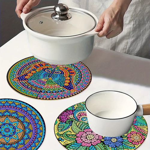 P35e 4peças Mesa Madeira Com Mandala Pintura De Diamante - Imagem 7