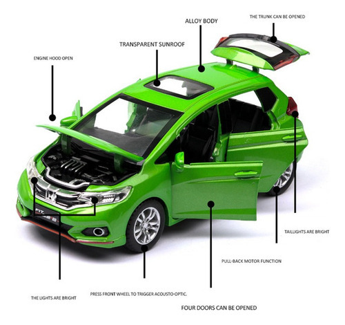 Honda Fit Gk5 Miniatura Metal Carros Com Luzes E Som 1/32 - Imagem 4