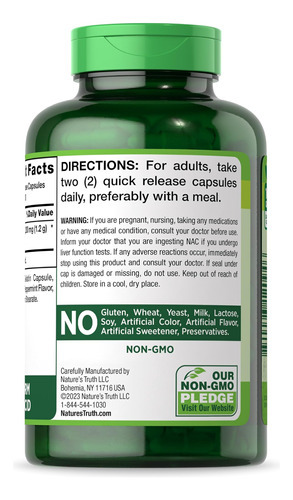 Natures Truth Nac N-acetil Cisteína | 1.200mg | 200 Cápsulas - Imagem 7