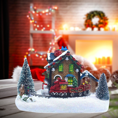 Casa De Natal Aldeia Artesanato Acendem Led Neve Miniatura - Imagem 5