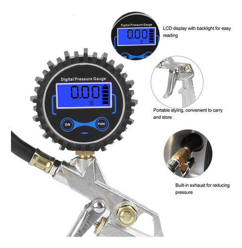 Inflador De Pneu Pneumático Digital De 0-200 Psi Para Carro - Imagem 4