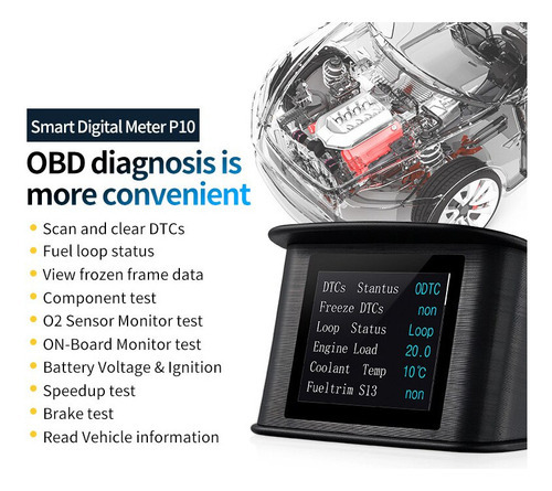 Aviso Digital De Velocidade De Temperatura Obd2 P10 Hud - Imagem 4