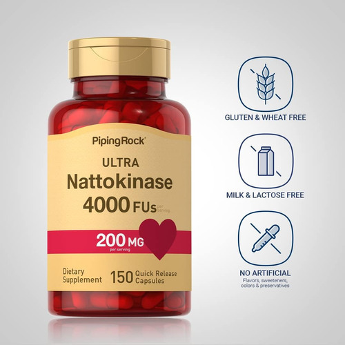 Suplemento Piping Rock Nattokinase 4000 Fu | 200mg | 150 Cáp - Imagem 2