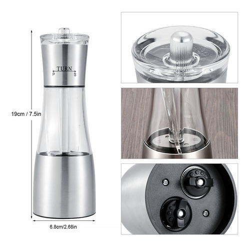 Moedor De Sal E Pimenta Duplo Manual De Aço Inoxidável 2 Em - Imagem 7