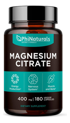 Cápsulas De Citrato De Magnésio Em Pó 400 Mg [180 Contagens