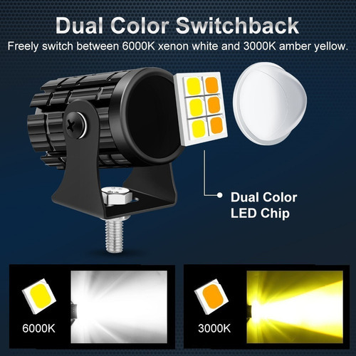 Um Par De Mini Faróis Auxiliares Led Branco/amarelo 6000k - Imagem 5