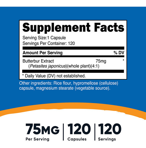 Suplemento Nutricost Butterbur Extract 75mg 120 Cápsulas - Imagem 2