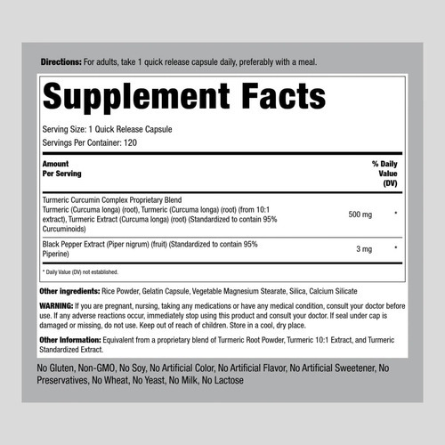 Suplemento De Curcumina E Cúrcuma Piping Rock | 500mg | 120 - Imagem 2
