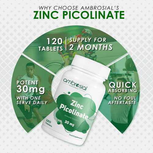 Picolinato De Zinco Ambrosial 30mg Comprimidos Pacote De 1-1 - Imagem 3