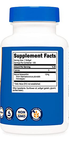 Suplemento Nutricost Astaxantina 12 Mg 120 Cápsulas Gelatino - Imagem 4