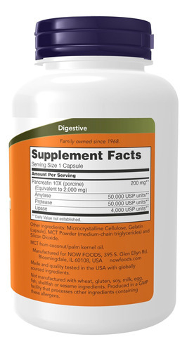 Now Foods Supplements, Pancreatina 2000 Com Enzimas Naturais - Imagem 2