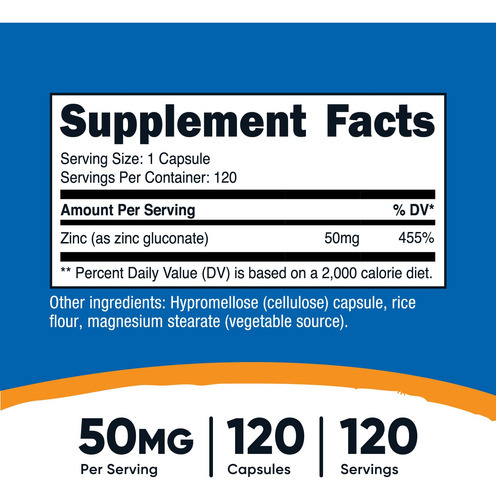 Suplemento Nutricost Gluconato De Zinco 50 Mg 120 Cápsulas V - Imagem 3