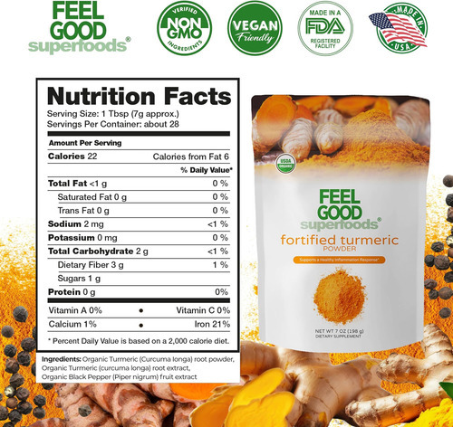 Feelgood Superfoods Fortificado Cúrcuma Em Pó - Suplemento V - Imagem 6
