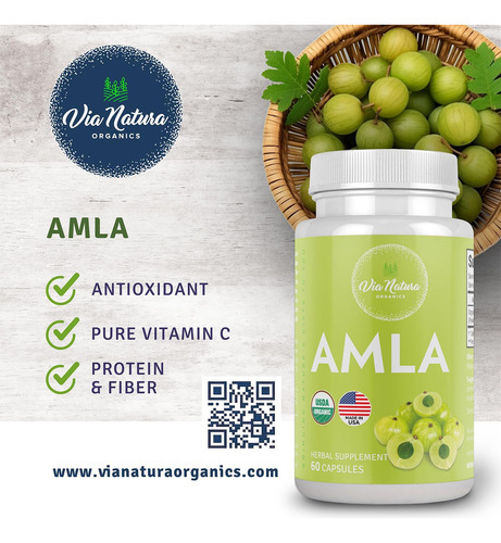 Via Natura Organics Amla Cápsulas 1000mg | Suplemento De Erv - Imagem 3