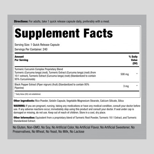 Piping Rock Curcumina Com Pimenta Preta 500 Mg | 240 Cápsula - Imagem 2
