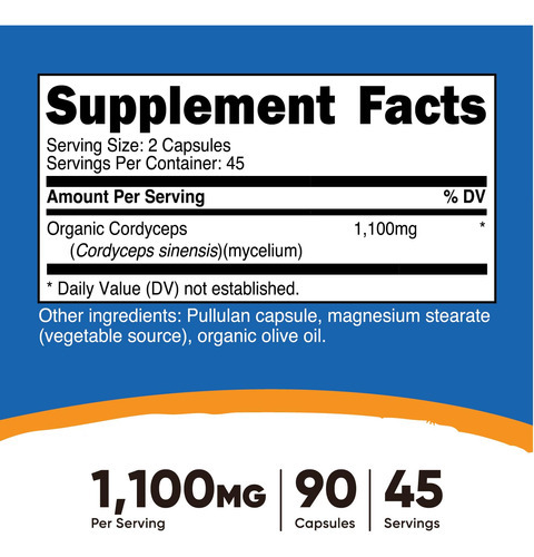 Suplemento Cápsulas De Cogumelos Nutricost Cordyceps 1100mg - Imagem 3