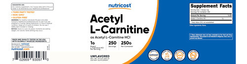 Suplemento Nutricost Acetil L-carnitina (alcar) 250g Em Pó - Imagem 7