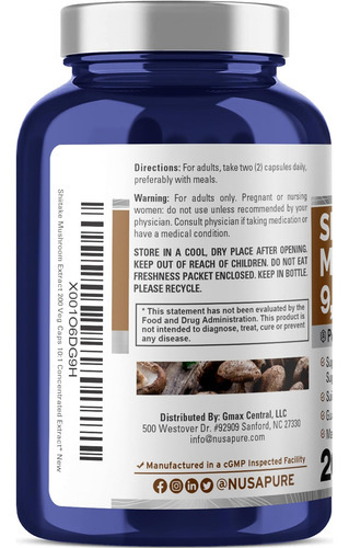 Extrato De Cogumelo Shiitake Nusapure 9000 Mg 200 Cápsulas V - Imagem 3