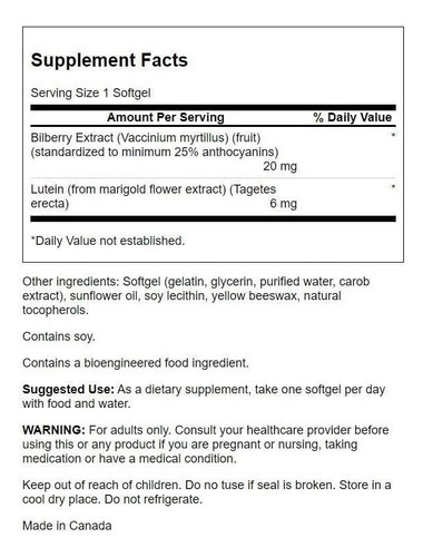 Swanson Padronized Lutein & Bilberry 60 Sgels - Imagem 2